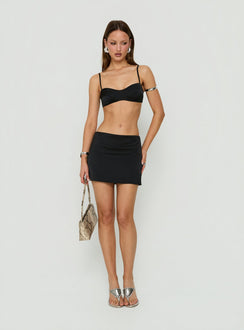 Crafted with the Edeniah Satin Mini Skirt Black womens-skirts in length on-body view of model wearing