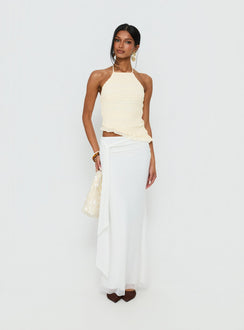   front view of model wearing Princess Polly Caviar Tie Maxi Skirt White Maxi Skirts Skirts 