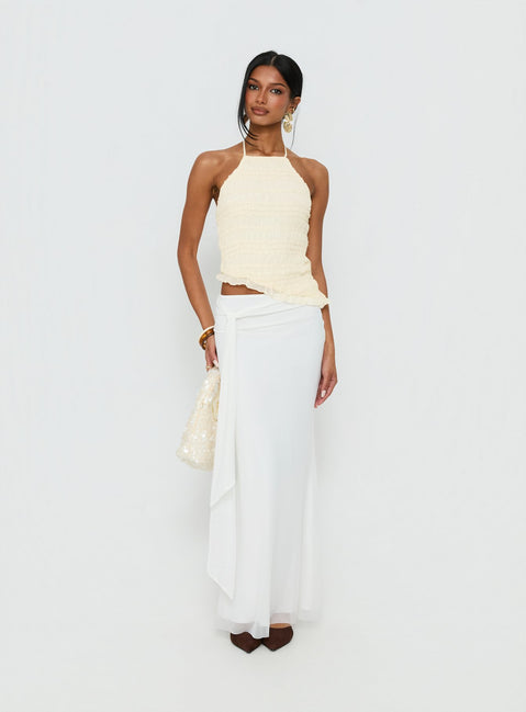   front view of model wearing Princess Polly Caviar Tie Maxi Skirt White Maxi Skirts Skirts 