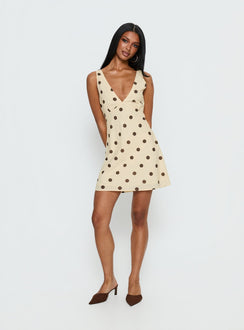 Nellie Mini Dress Lemon / Brown Polka Dot