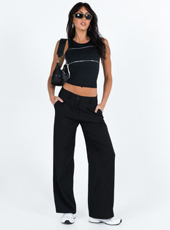 front view of model wearing Princess Polly Archie Low Rise Pants Black Petite Mid Rise Pants Pants 