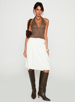   front view of model wearing Princess Polly Snowflakes Tie Side Midi Skirt White Skirts 