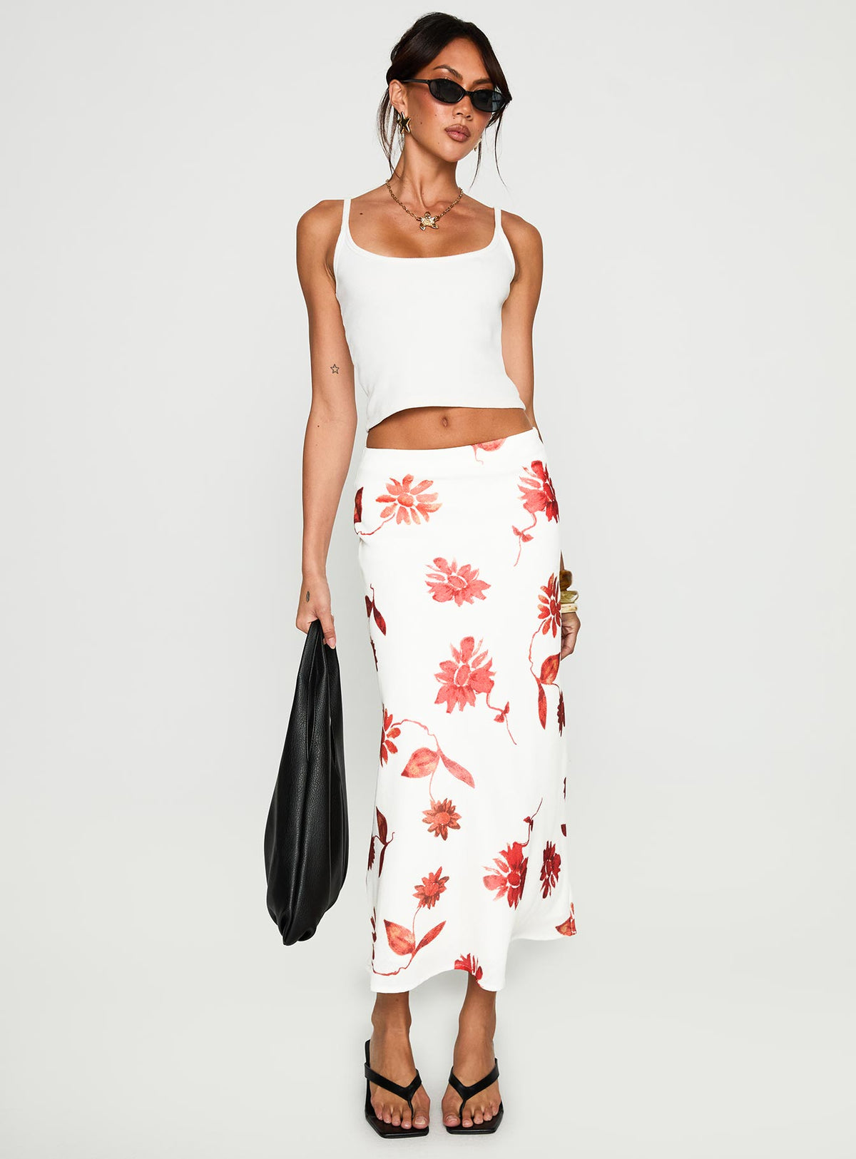   front view of model wearing Princess Polly Sun Soaked Midi Skirt Multi Midi Skirts Skirts 