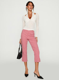 front view of model wearing Princess Polly Levitating Long Sleeve Top White Full Sleeves V-Neck 