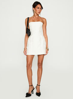 front view of model wearing Princess Polly Heaven Sent Strapless Mini Dress White Straight Neck 
