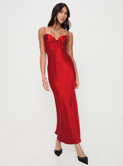 front view of model wearing Princess Polly Monument Maxi Dress Red Sweetheart Neckline 