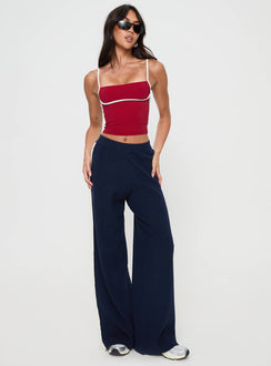 front view of model wearing Princess Polly Albright Pants Navy / Milk Mid Rise Pants Pants 