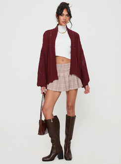 Abner Cable Cardigan Burgundy Princess Polly  Cropped 