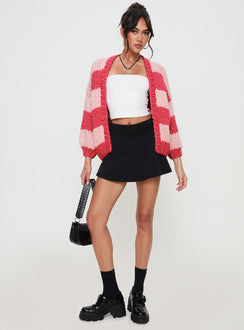 side view of model wearing Princess Polly Lester Knit Cardigan Pink Stripe cropped Jumpers 