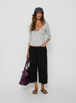Introducing the Lunea Concealed Waistband 3/4 Pant Black Tall womens-regular-pants with mid-rise front view of model wearing Princess Polly