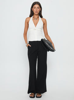 front view of model wearing Princess Polly Ambient Wide Leg Pant Black High Rise Pants Pants 