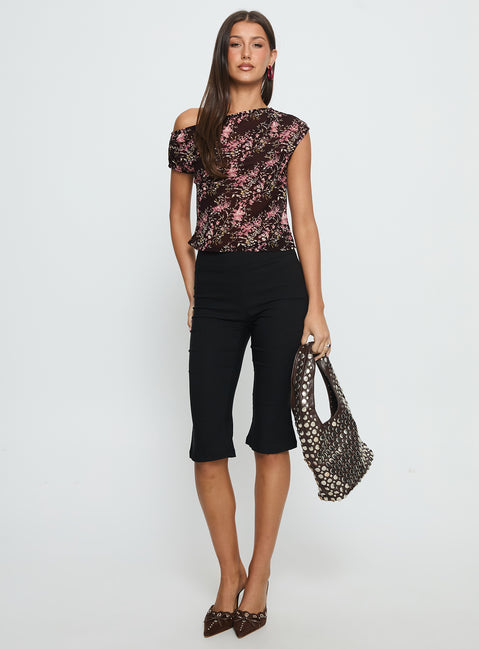 Justyna Sheer Top Off Shoulder Top Brown / Pink Floral