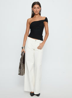 side view of model wearing Princess Polly Catiana Low Rise Wide Leg Jeans White Low Rise Jeans Jeans 