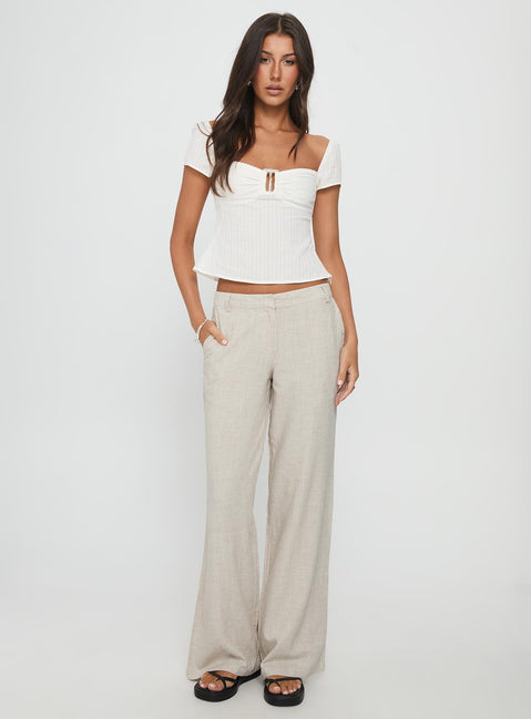 front view of model wearing Princess Polly Syrena Tailored Wide Leg Pant Natural Mid Rise Pants Pants 
