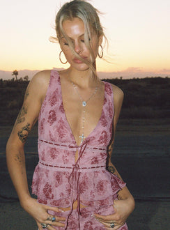 front view of model wearing Princess Polly Nikolise Top Purple Petite Sleeveless Plunger 