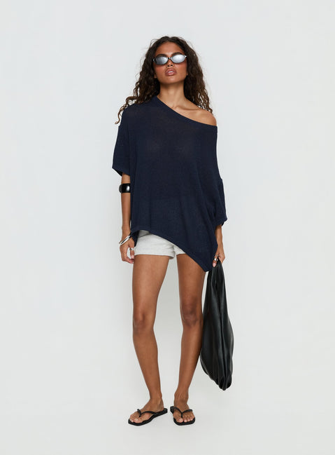 Seara Off Shoulder Knit Top Navy