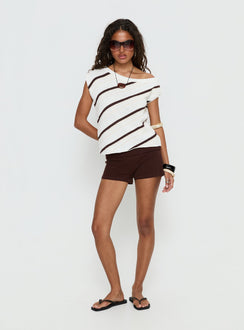 Ashfield Off Shoulder Top White / Beige Stripe