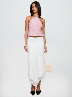 front view of model wearing Princess Polly Rozier Top Pink Sleeveless Crew Neck 