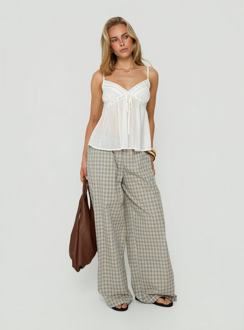 Showcasing Lunea Concealed Waistband Pants Multi Check womens-regular-pants with high-rise in checkered wide-leg front view of model wearing Princess Polly