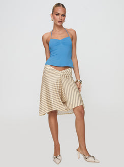 front view of model wearing Princess Polly Rehna Halter Top Blue Sleeveless Sweetheart 