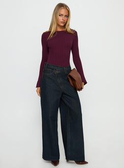 front view of model wearing Princess Polly Mayok Long Sleeve Bodysuit Plum Long Sleeve Tops Bodysuit 