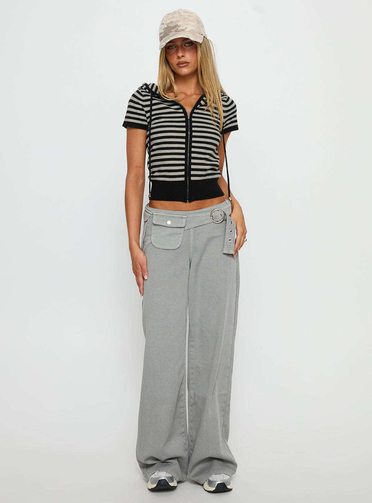 Kahlee Zip Through Hoodie Grey / Black Stripe