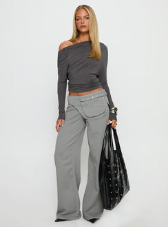 Party Hour Off Shoulder Top Charcoal