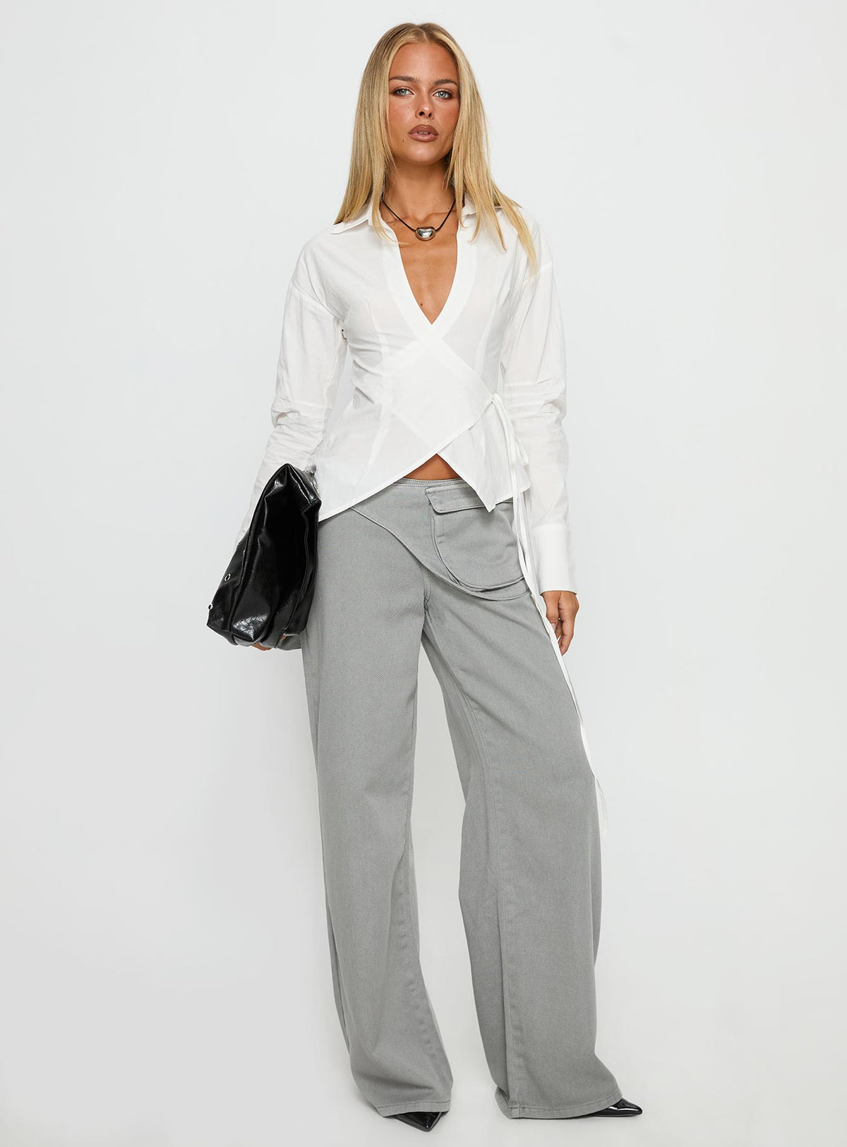 Jolanna Long Sleeve Wrap Top White