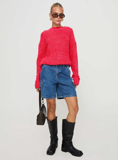 front view of model wearing Princess Polly Bae Sweater Pink/ Red Jumpers 
