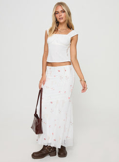   front view of model wearing Princess Polly Breezewood Maxi Skirt White Maxi Skirts Skirts 