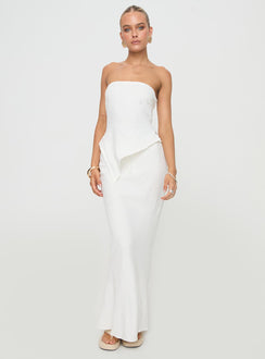 back view of model wearing Princess Polly Birdie Asymmetric Linen Blend Top White Sleeveless straight 
