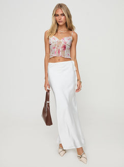   front view of model wearing Princess Polly Fluttering Maxi Skirt White Maxi Skirts Skirts 