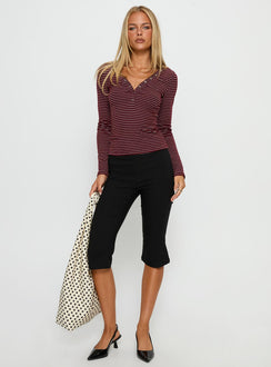 Georgeanna Button Up Long Sleeve Top Burgundy Stripe