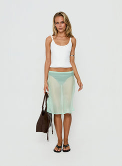 Featuring the Sidori Sheer Midi Skirt Jelly Mint in womens-skirts with midi length front view of model wearing Princess Polly