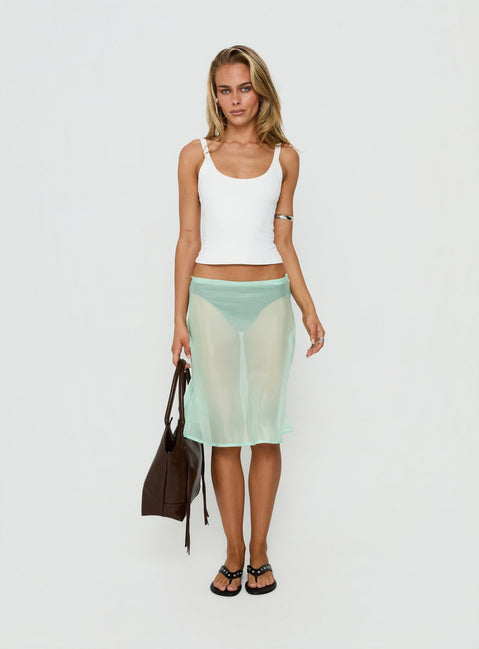 Featuring the Sidori Sheer Midi Skirt Jelly Mint in womens-skirts with midi length front view of model wearing Princess Polly