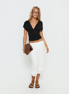 front view of model wearing Princess Polly Basma Bloomer Trouser Pants Rayon White Mid Rise Pants Pants 