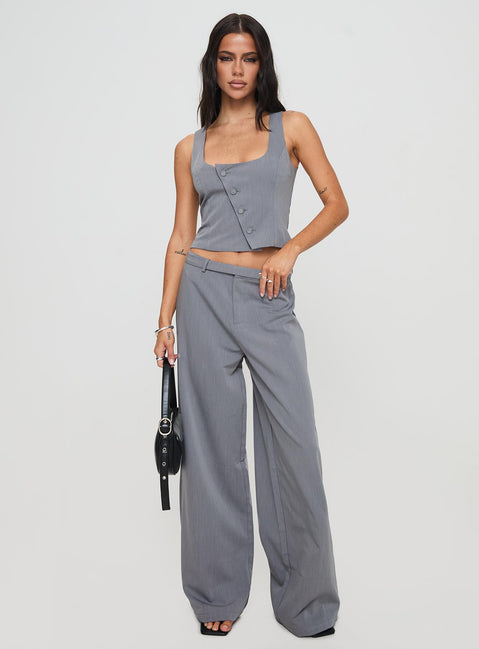 front view of model wearing Princess Polly Miku Pants Charcoal High Rise Pants Pants 