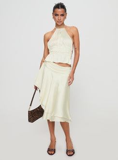 front view of model wearing Princess Polly Legacy Halter Top Ivory Sleeveless High Neck 