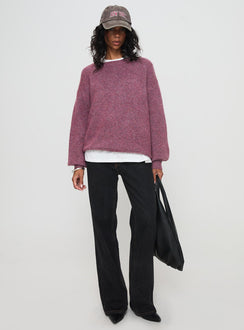 front view of model wearing Princess Polly Ryanna Sweater Burgundy Longline Jumpers Jumpers 