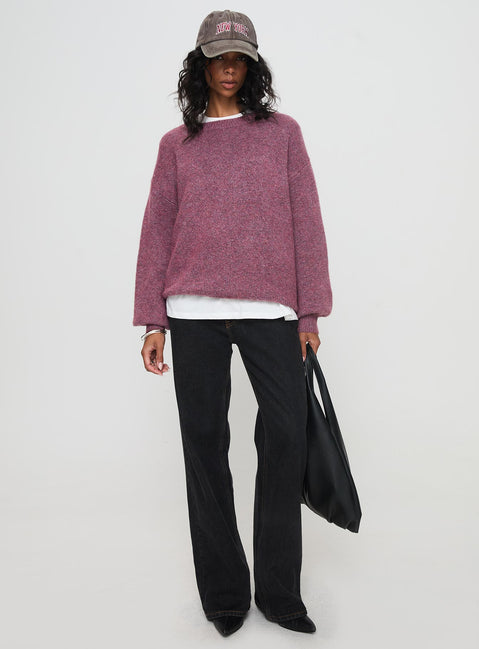 front view of model wearing Princess Polly Ryanna Sweater Burgundy Longline Jumpers Jumpers 
