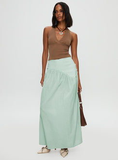   front view of model wearing Princess Polly Yasemine Maxi Skirt Green / White Maxi Skirts Skirts 
