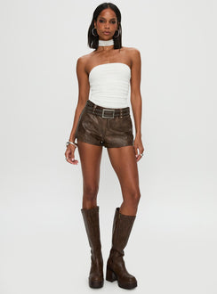 front view of model wearing Princess Polly Sorelle Scarf Bodysuit White Sleeveless Bodysuit 