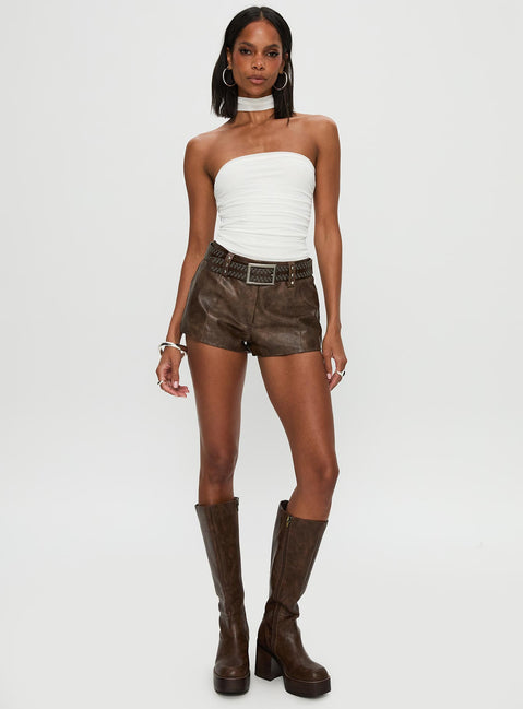 front view of model wearing Princess Polly Sorelle Scarf Bodysuit White Sleeveless Bodysuit 
