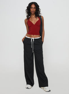 front view of model wearing Princess Polly Pilly Pants Black High Rise Pants Pants 