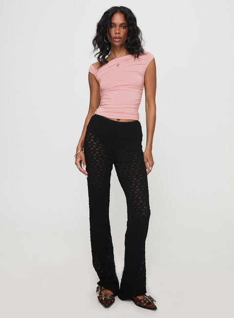 front view of model wearing Princess Polly Call It What You Want Mesh Pants Black High Rise Pants Pants 