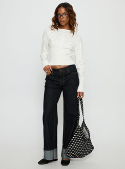 side view of model wearing Princess Polly Head In The Clouds Cardigan Cream cropped Jumpers 