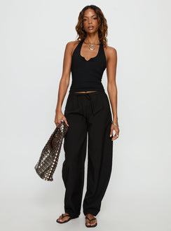 front view of model wearing Princess Polly Triffid Barrel Leg Pants Black High Rise Pants Pants 