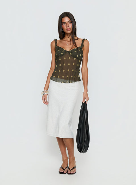 Zayliah Frill Detail Top Green Polka
