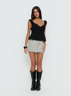 With Pleasure Puff Sleeve Linen Blouse Top Black