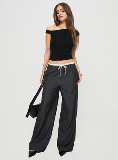 front view of model wearing Princess Polly Seraphic Pants Charcoal Stripe High Rise Pants Pants 